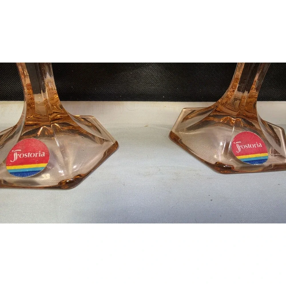 6 Vintage Fostoria Glass Virginia Peach Pink Stemmed Wine Goblet 7.5